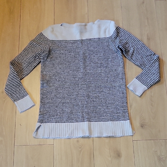 LOFT Sweaters - LOFT Off-the-Shoulder Striped Sweater - Black and White